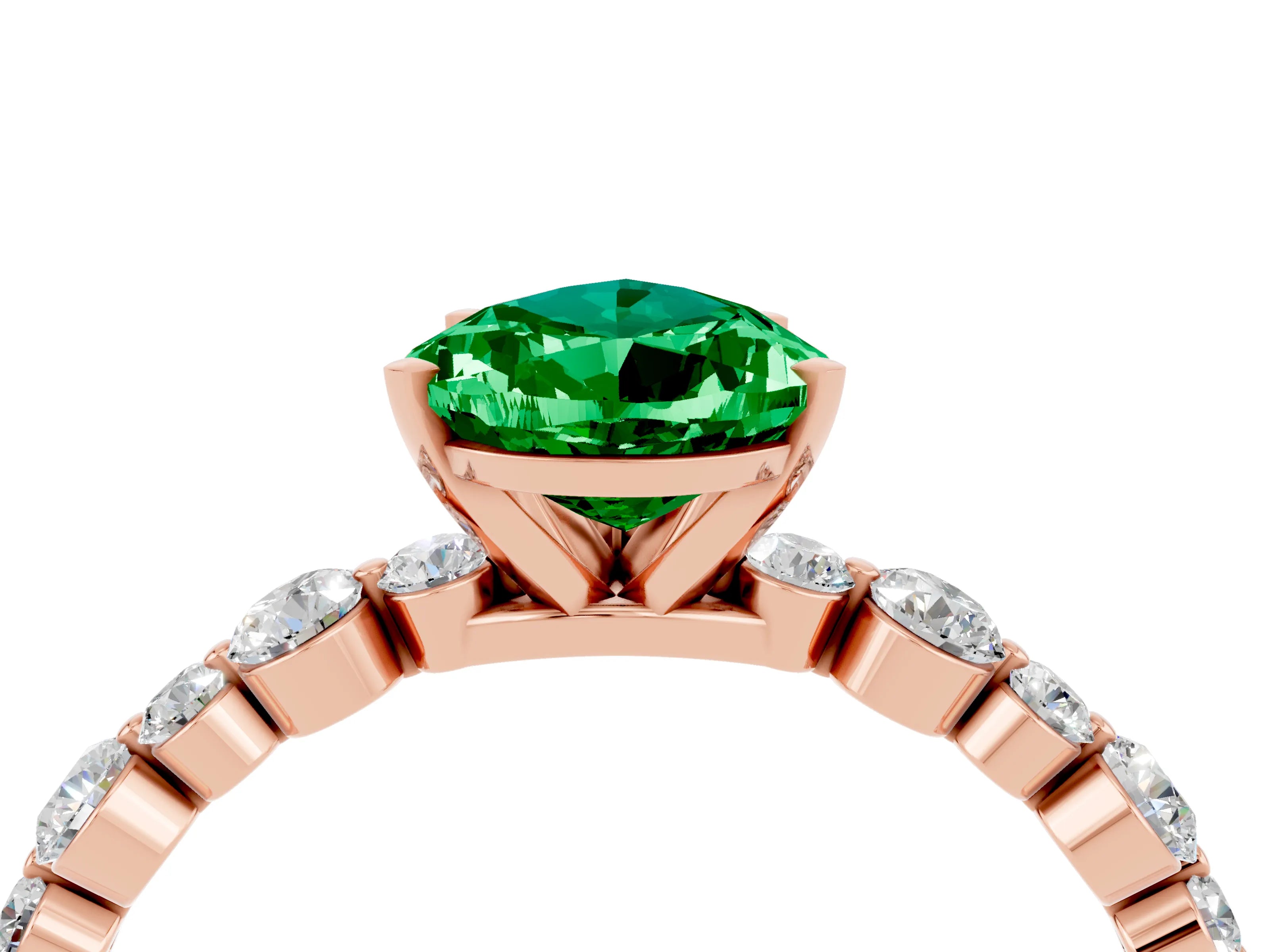 Rose gold Pear Cut Emerald Prong Set Engagement Ring with Pavé Band_4