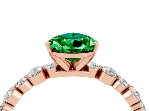 Rose gold Pear Cut Emerald Prong Set Engagement Ring with Pavé Band_4