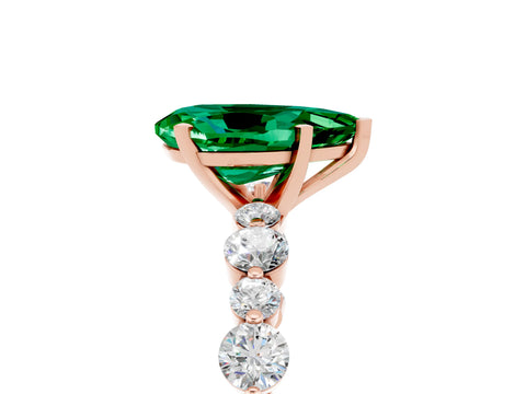 Rose gold Pear Cut Emerald Prong Set Engagement Ring with Pavé Band_5