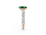 Rose gold Pear Cut Emerald Prong Setting with Side Stones on a Pave Band_2