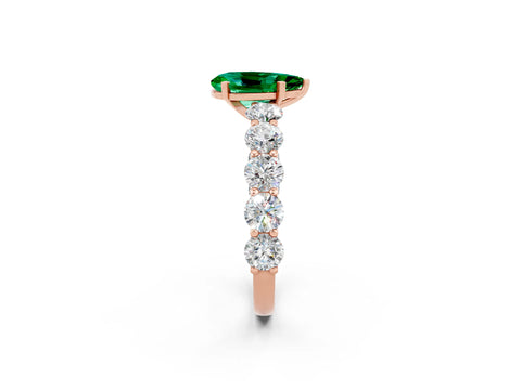 Rose gold Pear Cut Emerald Prong Setting with Side Stones on a Pave Band_2