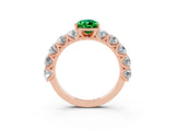 Rose gold Pear Cut Emerald Prong Setting with Side Stones on a Pave Band_3
