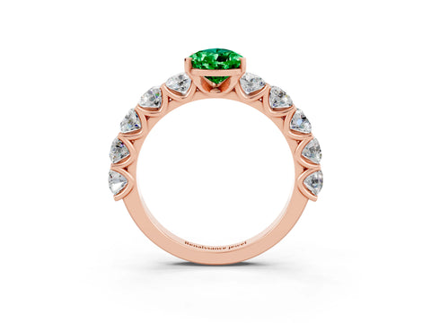 Rose gold Pear Cut Emerald Prong Setting with Side Stones on a Pave Band_3