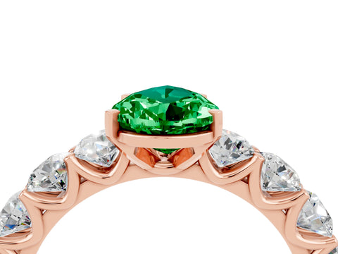 Rose gold Pear Cut Emerald Prong Setting with Side Stones on a Pave Band_4