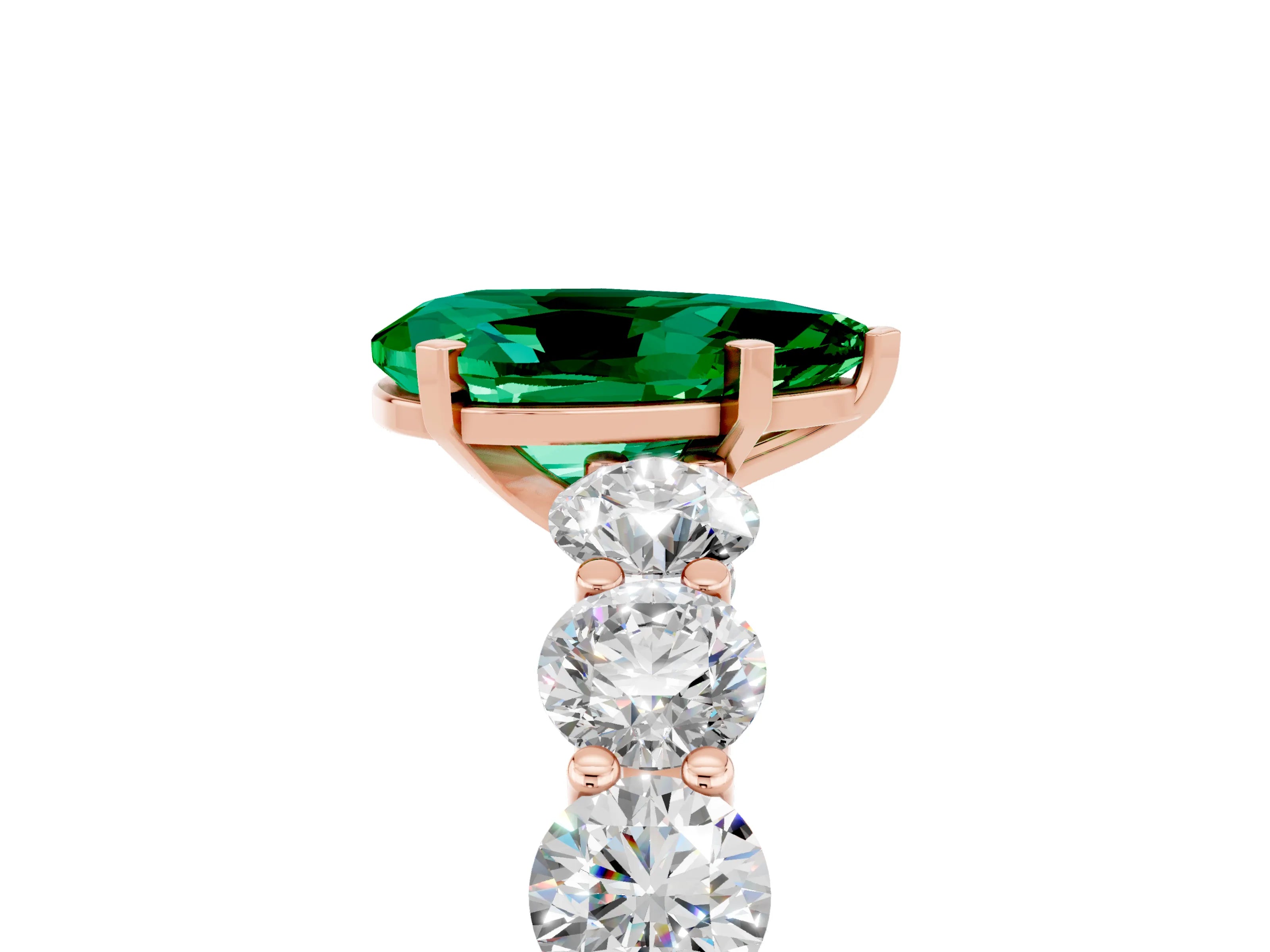Rose gold Pear Cut Emerald Prong Setting with Side Stones on a Pave Band_5