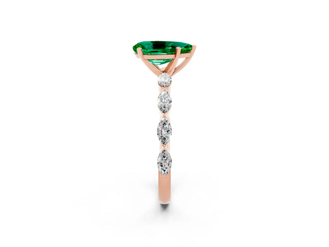 Rose gold Pear Cut Emerald Ring with Marquise Side Stones and Prong Setting_2