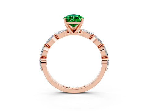 Rose gold Pear Cut Emerald Ring with Marquise Side Stones and Prong Setting_3