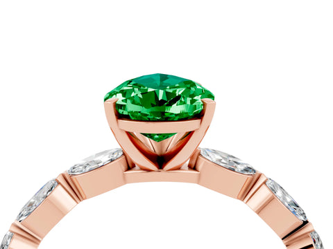 Rose gold Pear Cut Emerald Ring with Marquise Side Stones and Prong Setting_4
