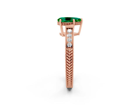 Rose gold Pear Cut Emerald Ring with Milgrain Pavé Band and Four-Prong Setting_14