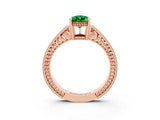 Rose gold Pear Cut Emerald Ring with Milgrain Pavé Band and Four-Prong Setting_15