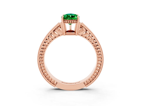 Rose gold Pear Cut Emerald Ring with Milgrain Pavé Band and Four-Prong Setting_15