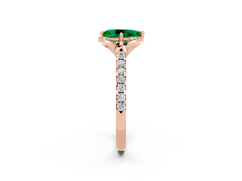 Rose gold Pear Cut Emerald Ring with Pavé Band and Floral Prong Setting_2