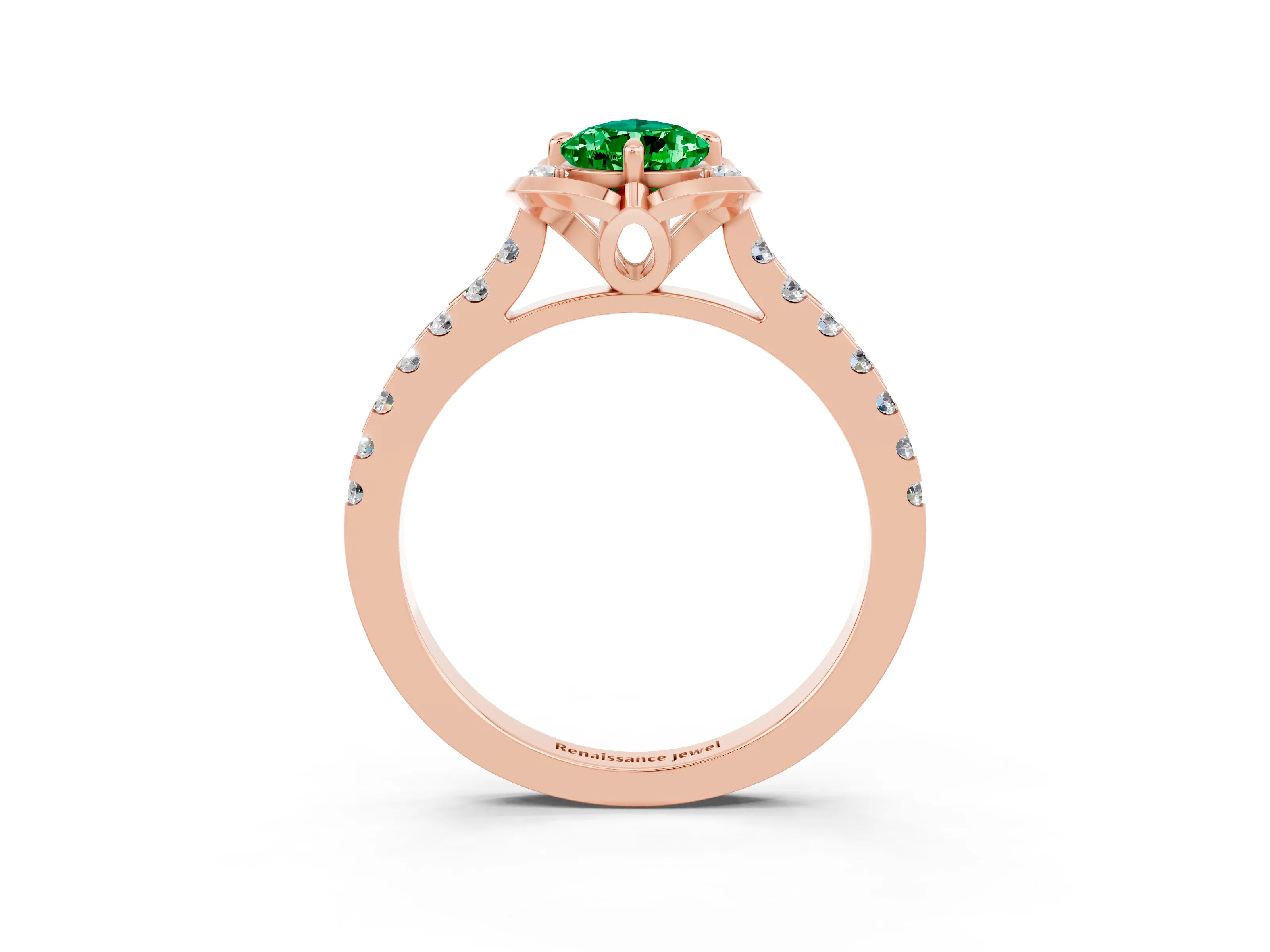 Rose gold Pear Cut Emerald Ring with Pavé Band and Floral Prong Setting_3