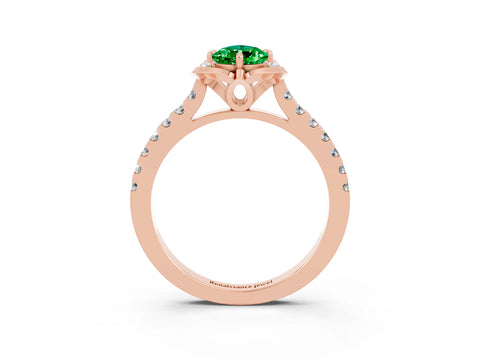 Rose gold Pear Cut Emerald Ring with Pavé Band and Floral Prong Setting_3