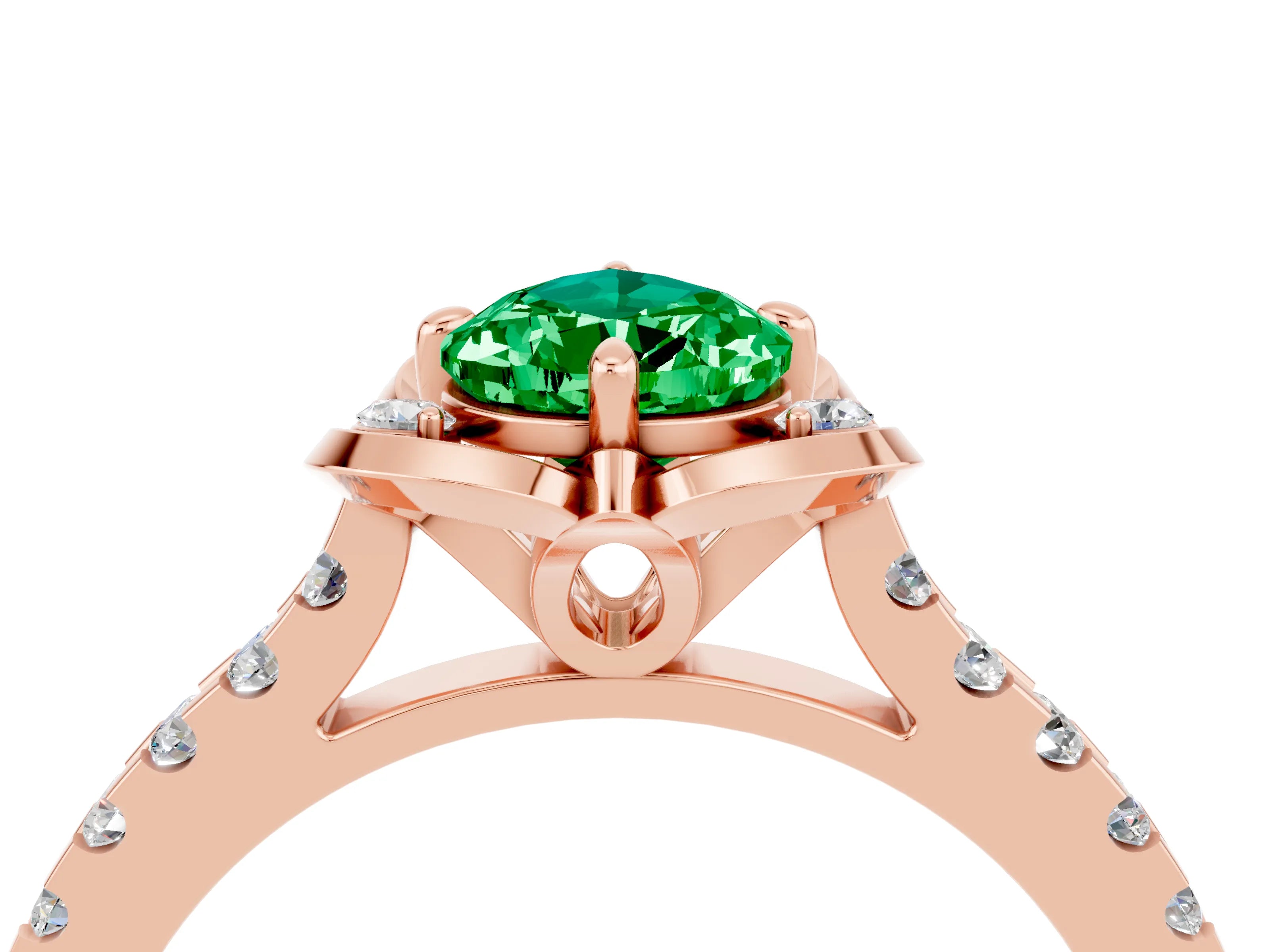 Rose gold Pear Cut Emerald Ring with Pavé Band and Floral Prong Setting_4