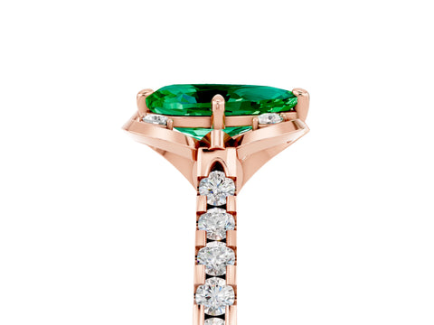 Rose gold Pear Cut Emerald Ring with Pavé Band and Floral Prong Setting_5