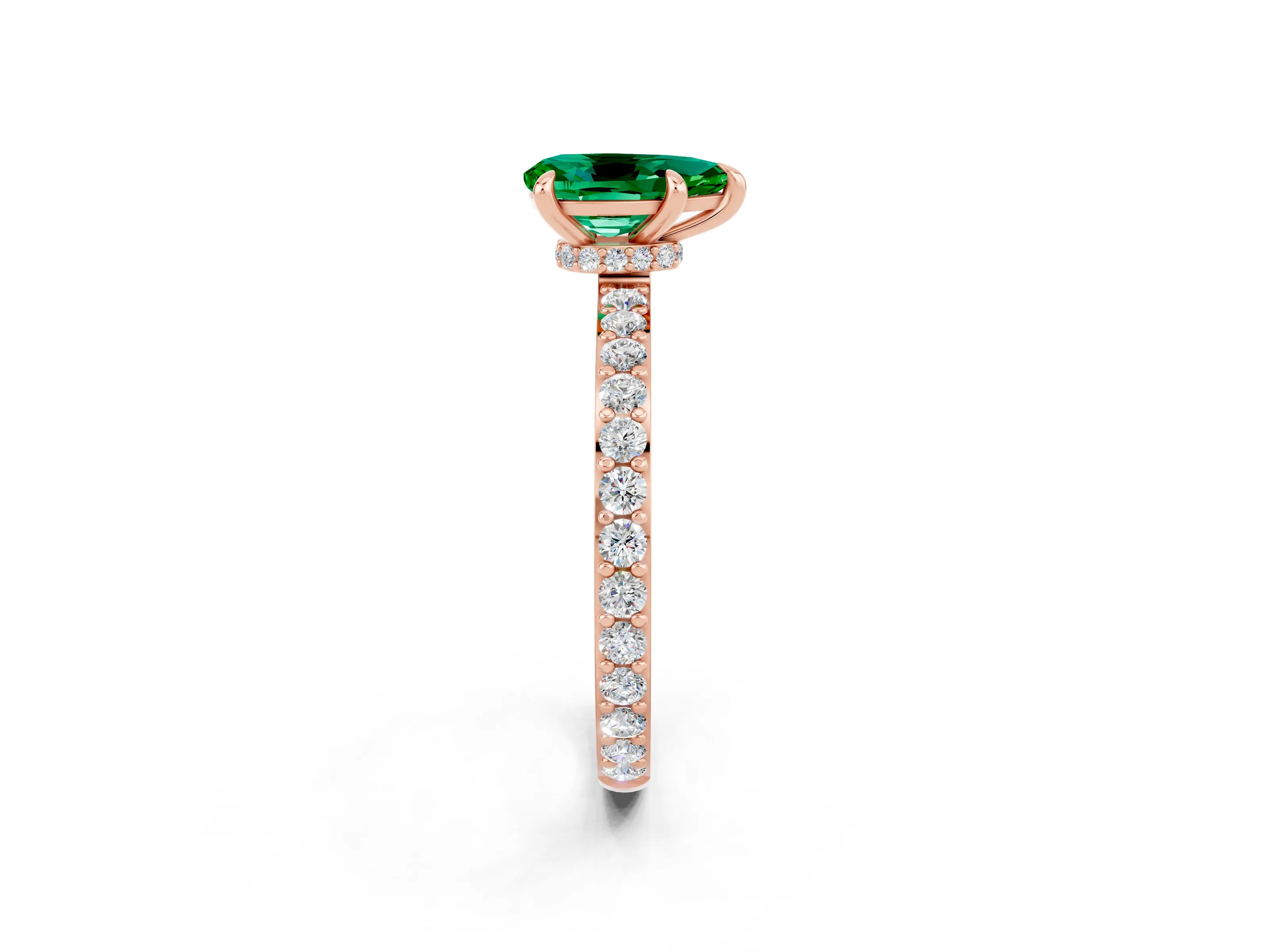 Rose gold Pear Cut Emerald Ring with Pavé Band and Four-Prong Setting_2