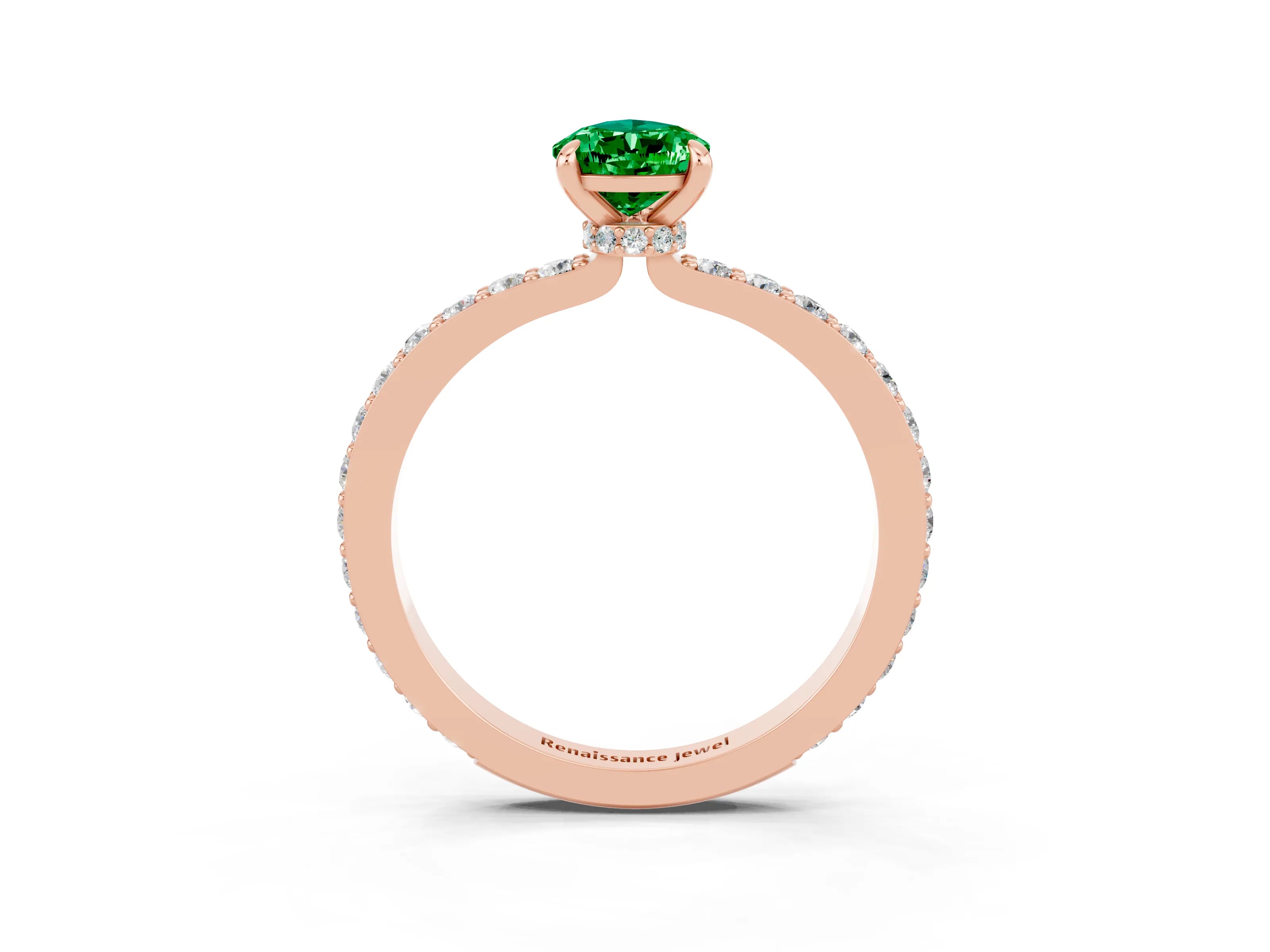 Rose gold Pear Cut Emerald Ring with Pavé Band and Four-Prong Setting_3