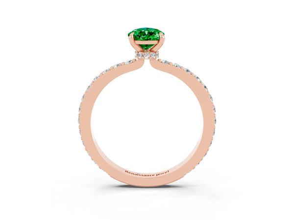 Rose gold Pear Cut Emerald Pavé Engagement Ring with Round  Accents and Prong Setting