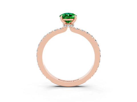 Rose gold Pear Cut Emerald Ring with Pavé Band and Four-Prong Setting_3