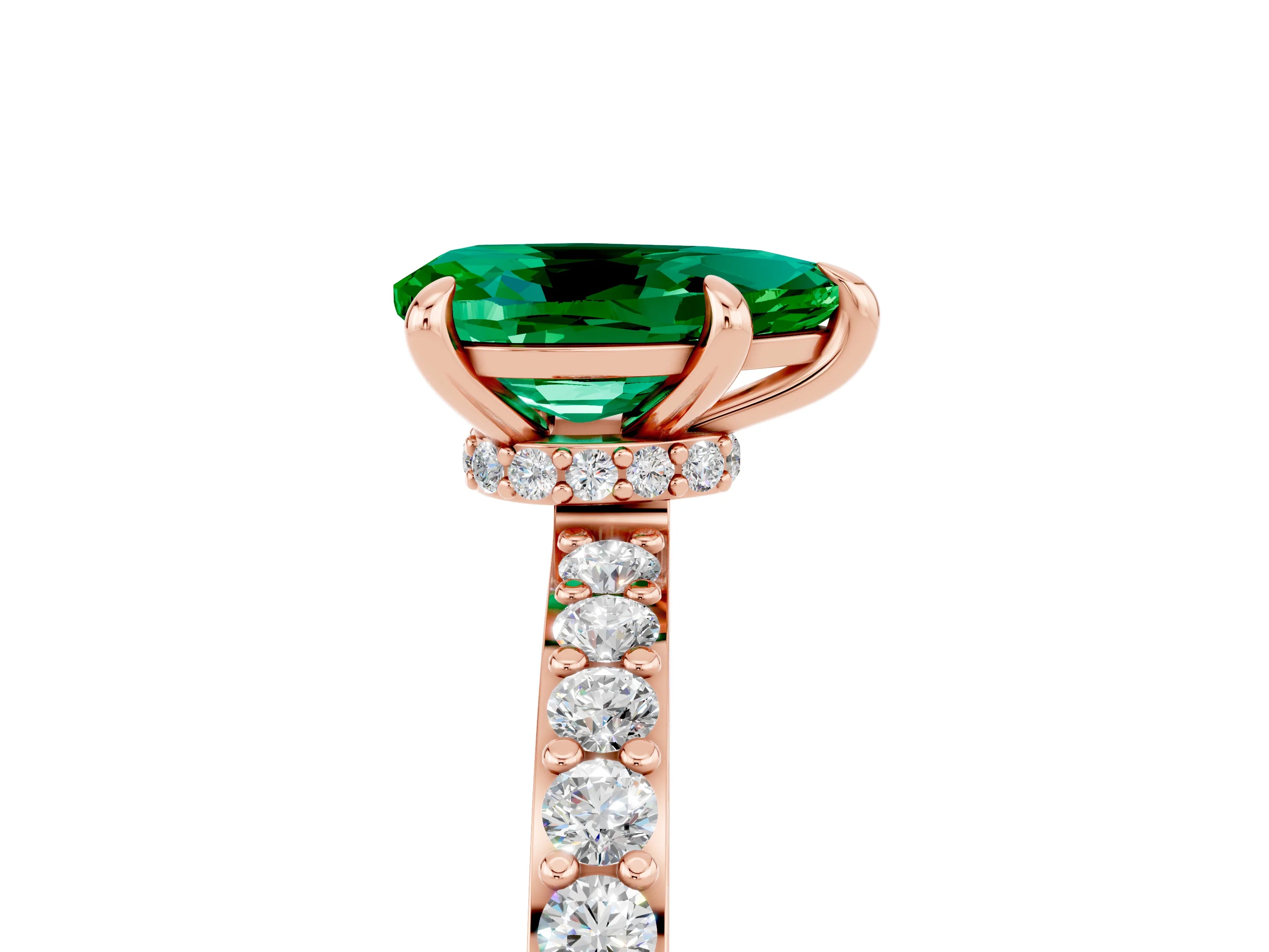 Rose gold Pear Cut Emerald Ring with Pavé Band and Four-Prong Setting_5