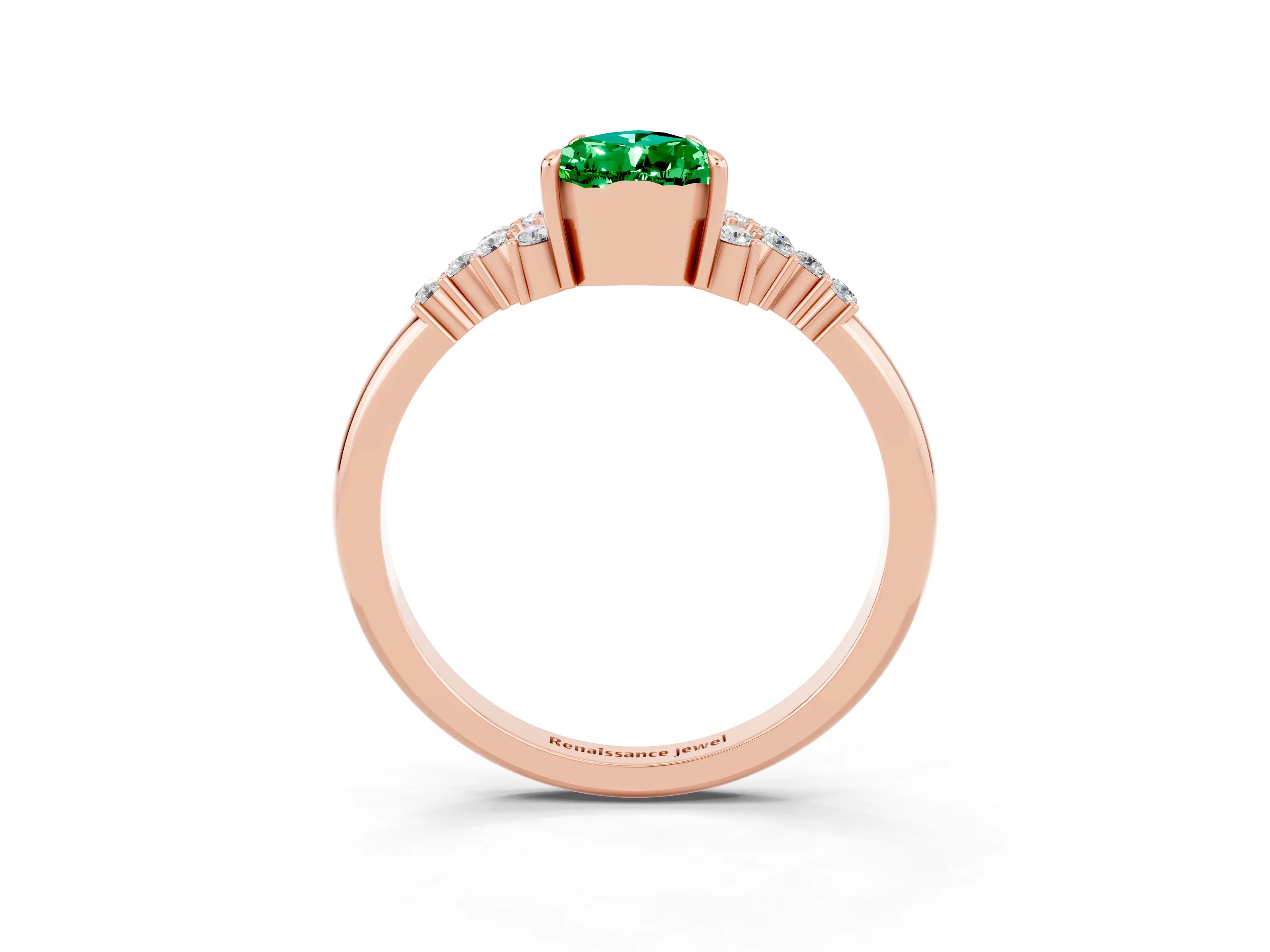Rose gold Pear Cut Emerald Ring with Side Stones and Four-Prong Setting_39