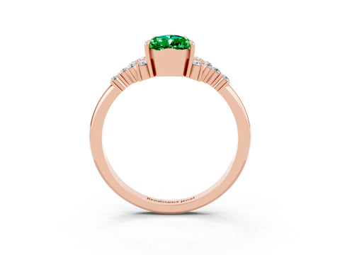 Rose gold Pear Cut Emerald Ring with Side Stones and Four-Prong Setting_39