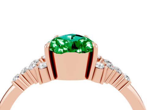 Rose gold Pear Cut Emerald Ring with Side Stones and Four-Prong Setting_40