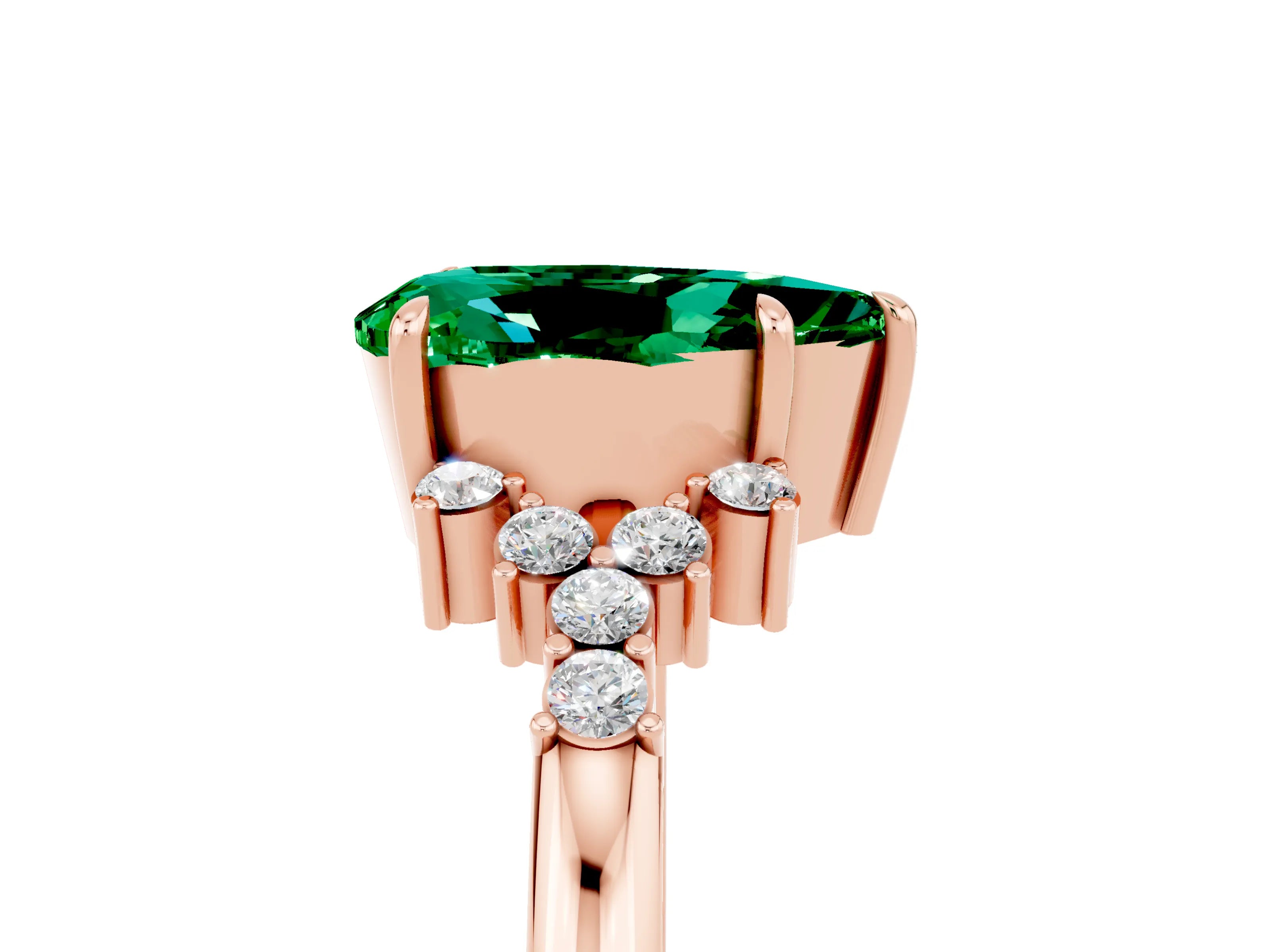 Rose gold Pear Cut Emerald Ring with Side Stones and Four-Prong Setting_41