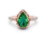 Rose gold Pear Cut Emerald Scalloped Halo Engagement Ring with Round Shared Prong Band_25