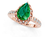 Rose gold Pear Cut Emerald Scalloped Halo Engagement Ring with Round Shared Prong Band_26