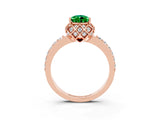 Rose gold Pear Cut Emerald Scalloped Halo Engagement Ring with Round Shared Prong Band_28