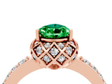 Rose gold Pear Cut Emerald Scalloped Halo Engagement Ring with Round Shared Prong Band_29