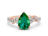 Rose gold Pear Cut Emerald Scattered Round Accent Ring with Prong Setting_12