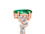 Rose gold Pear Cut Emerald Scattered Round Accent Ring with Prong Setting_17
