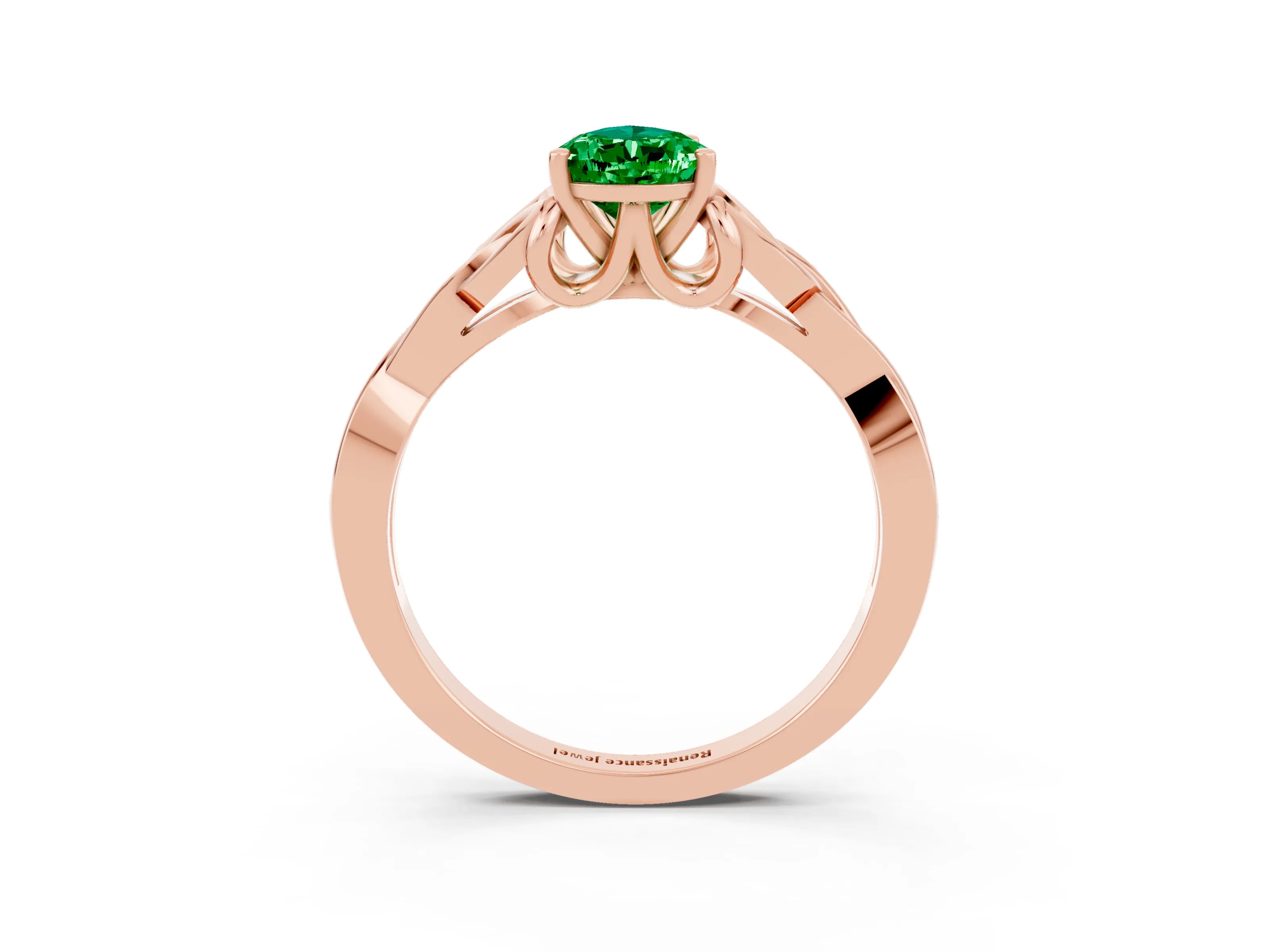 Rose gold Pear Cut Emerald Solitaire Celtic Knot Ring with Four-Prong Setting_15