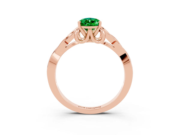 Rose gold Pear Cut Emerald Solitaire Celtic Knot Ring with Four-Prong Setting