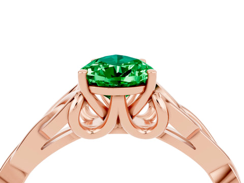Rose gold Pear Cut Emerald Solitaire Celtic Knot Ring with Four-Prong Setting_16