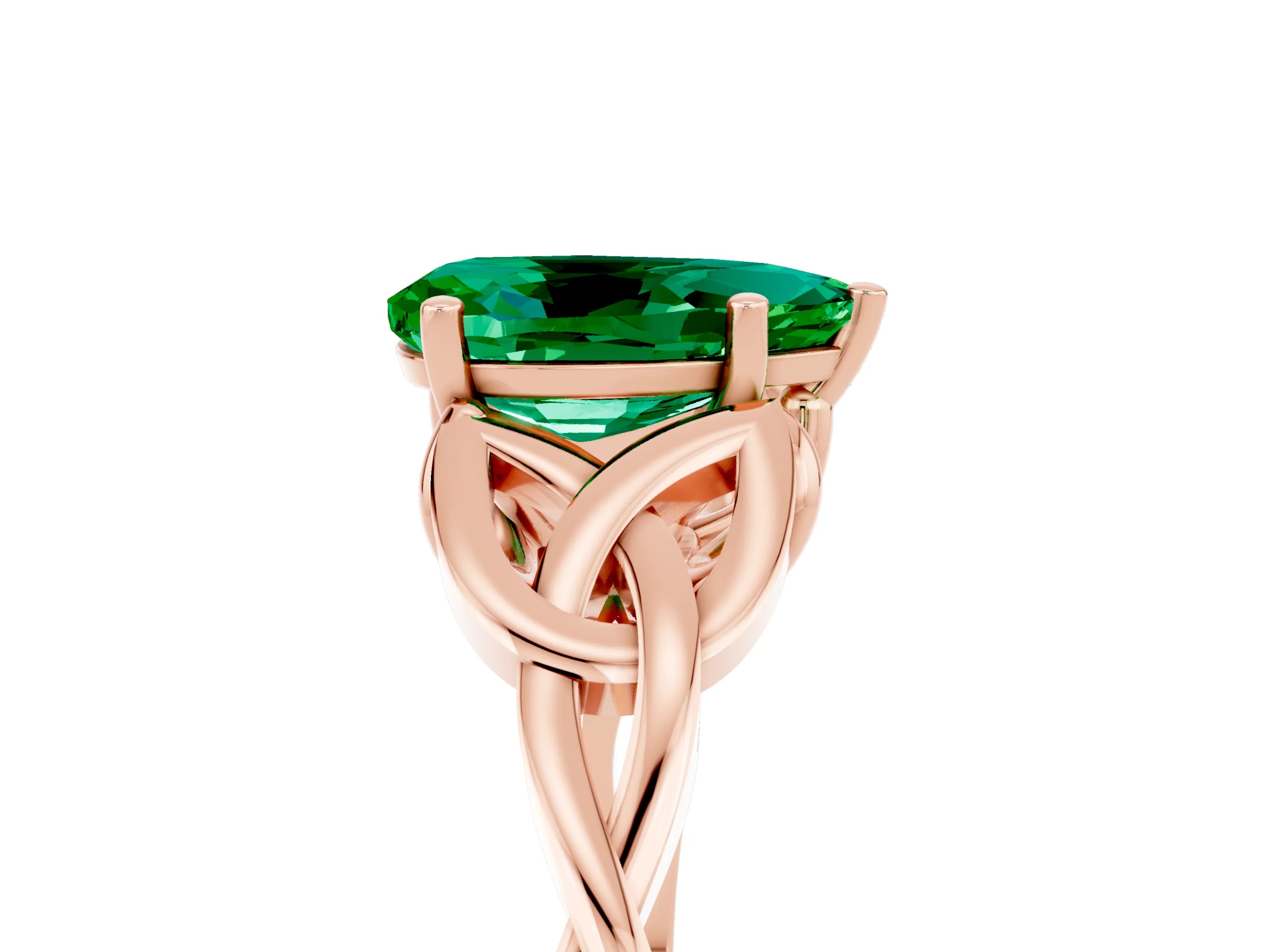 Rose gold Pear Cut Emerald Solitaire Celtic Knot Ring with Four-Prong Setting_17