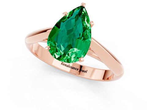 Rose gold Pear Cut Emerald Solitaire Engagement Ring with Cathedral Setting and Four-Prong Mount_13