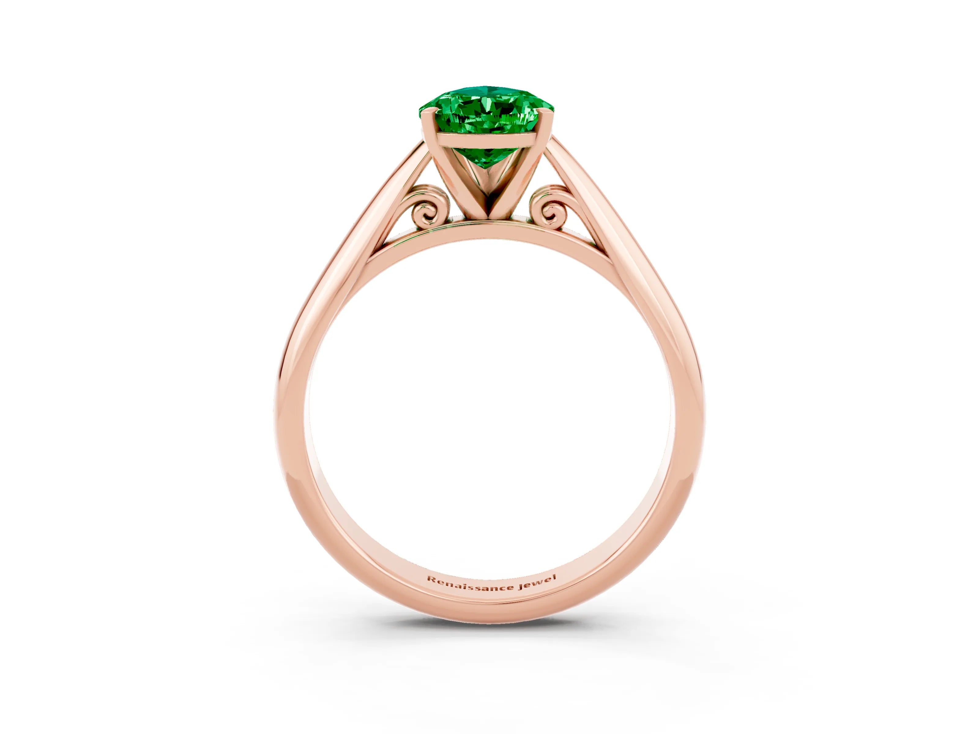 Rose gold Pear Cut Emerald Solitaire Engagement Ring with Cathedral Setting and Four-Prong Mount_15
