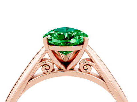 Rose gold Pear Cut Emerald Solitaire Engagement Ring with Cathedral Setting and Four-Prong Mount_16