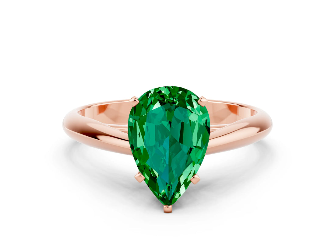 Rose gold Pear Cut Emerald Solitaire Engagement Ring with Cathedral Setting and Four-Prong Mount_66