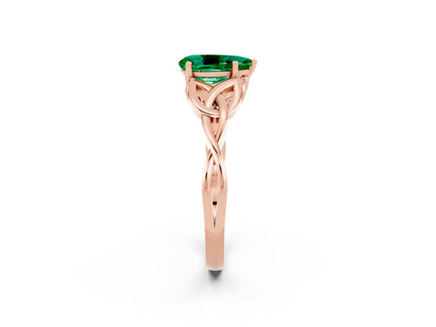 Rose gold Pear Cut Emerald Solitaire Engagement Ring with Celtic Knot Band and Four-Prong Setting_2