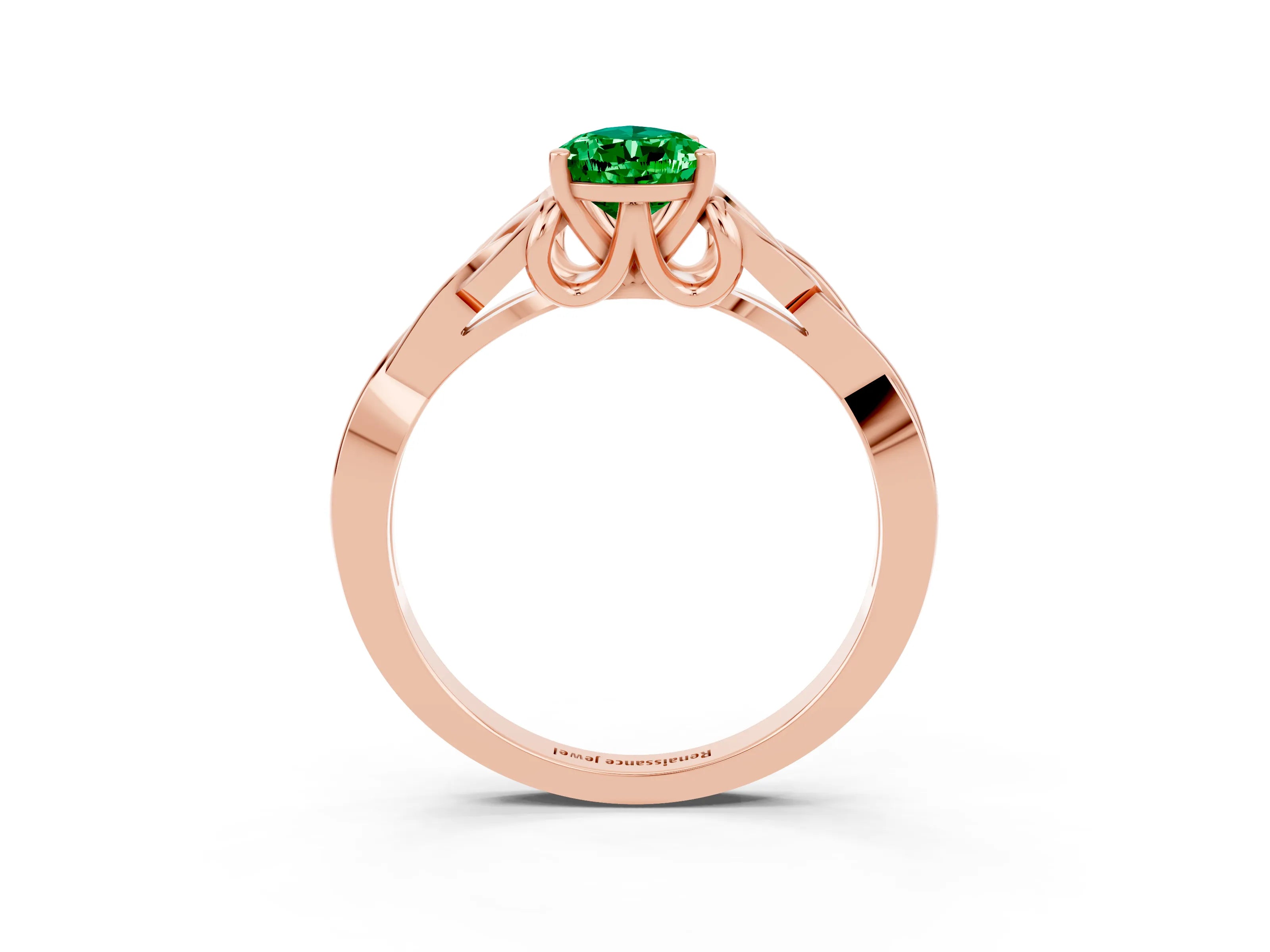 Rose gold Pear Cut Emerald Solitaire Engagement Ring with Celtic Knot Band and Four-Prong Setting_3