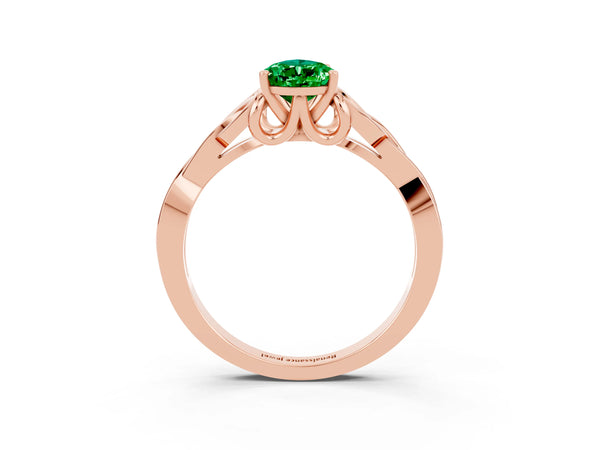 Rose gold Pear Cut Emerald Solitaire Engagement Ring with Celtic Knot Band and Four-Prong Setting