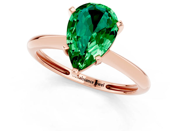 Rose gold Pear Cut Emerald Solitaire Engagement Ring with Classic Band and Four-Prong Setting