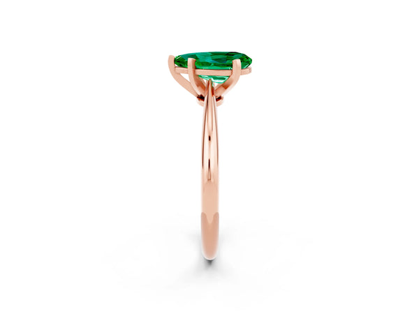 Rose gold Pear Cut Emerald Solitaire Engagement Ring with Classic Band and Four-Prong Setting