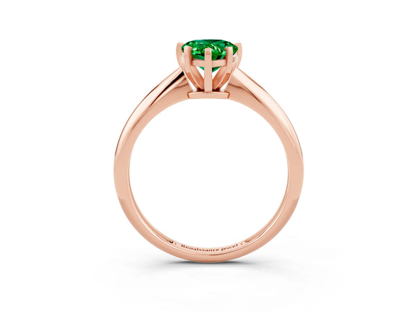 Rose gold Pear Cut Emerald Solitaire Engagement Ring with Classic Band and Four-Prong Setting