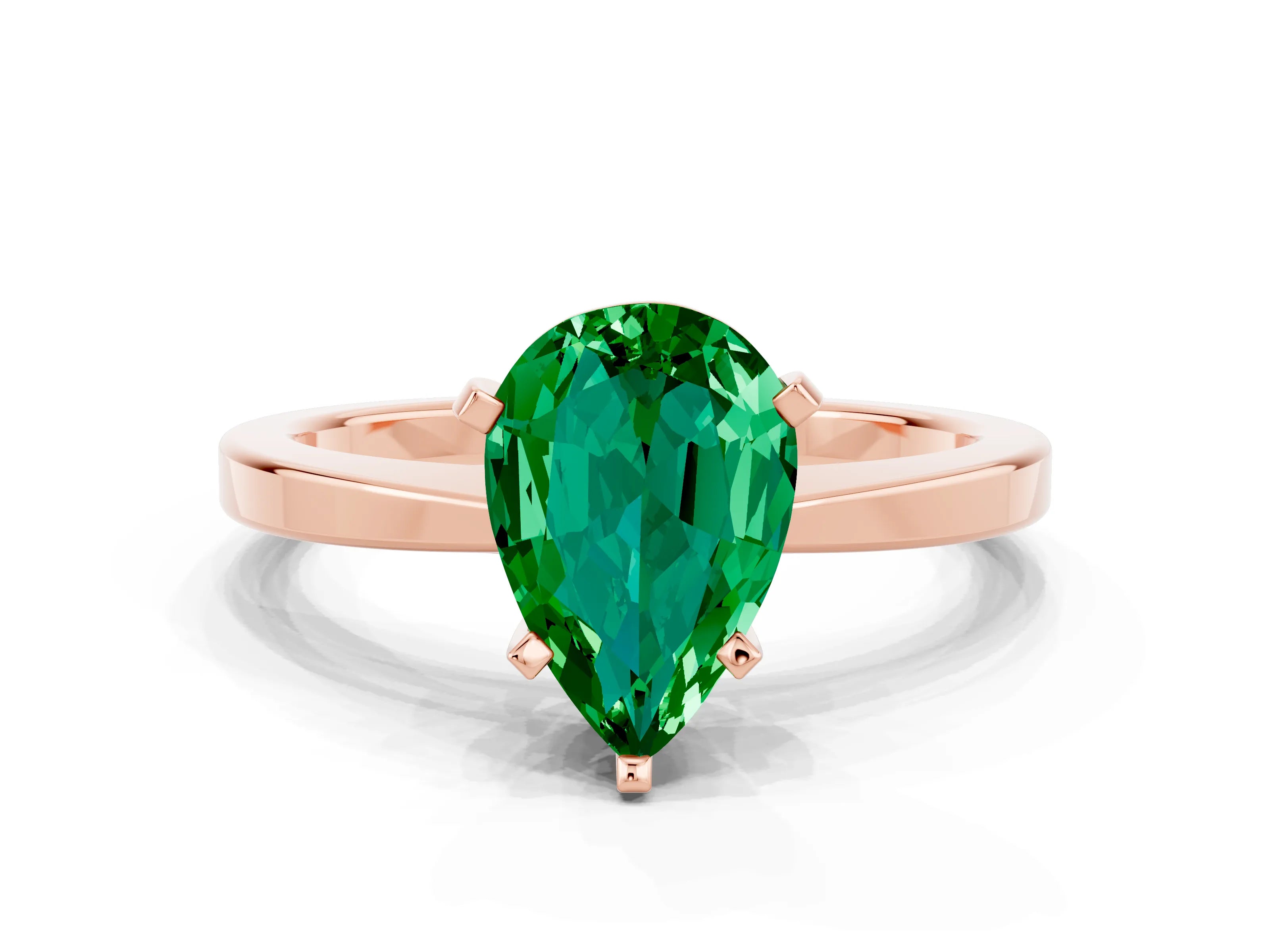 Rose gold Pear Cut Emerald Solitaire Engagement Ring with Classic Band and Four-Prong Setting_24